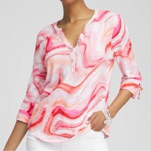 Chico’s Geode Ring Detail Henley Top Size XL